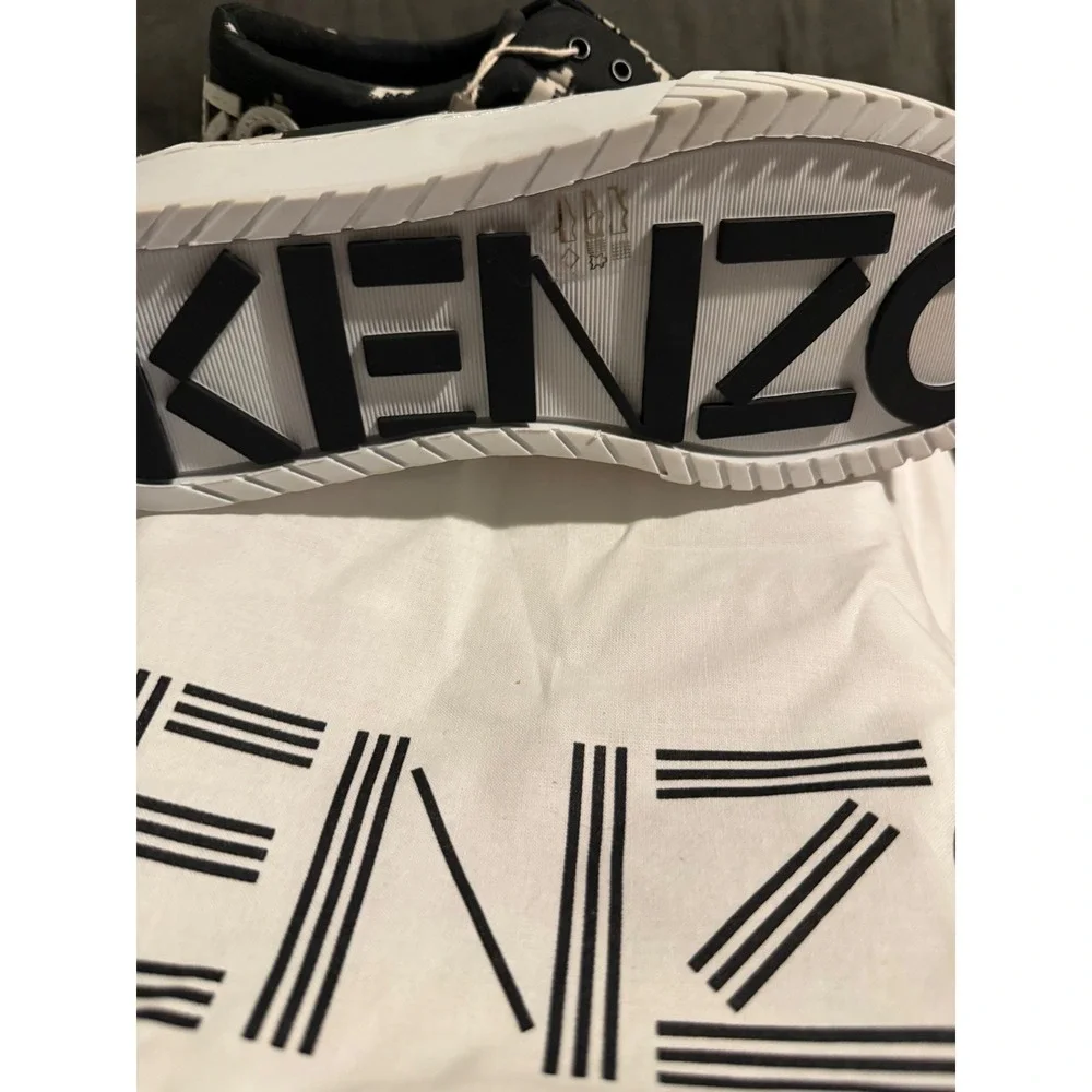 Kenzo K-Skate Lace Up Sneakers Printed Nylon Ikat Noir Black White 39 NEW